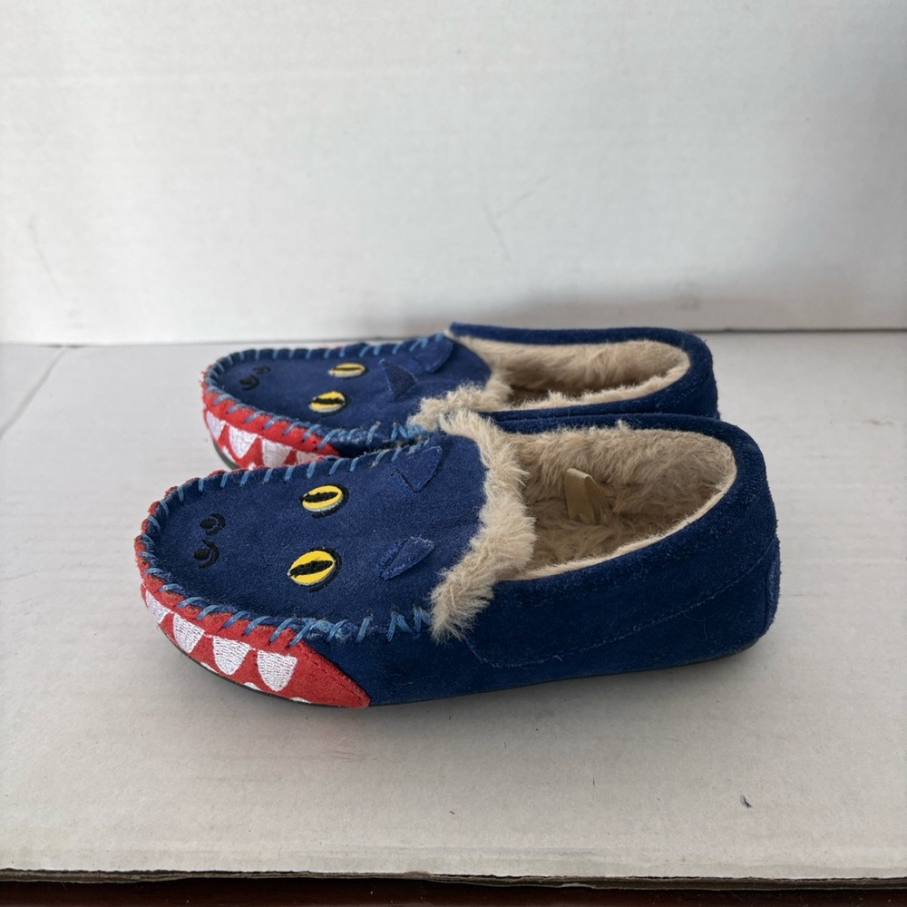 Mini Boden Monster-themed suede slippers